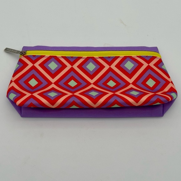 Clinique Makeup Travel Bag Clutch Purple Yellow Red Diamond Design NWOT - Picture 1 of 5